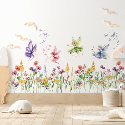 PLIGREAT 3 Blätter bunte Blumen Fee Wandaufkleber Peel and Stick Wall Decal Cute Watercolor Floral Wall Art Murals für Kinderzimmer Schlafzimmer Kabinett TV Hintergrund Wanddekoration PLIGREAT 3 Blätter bunte Blumen Fee Wandaufkleber Peel and Stick Wall Decal Cute Watercolor Floral Wall Art Murals für Kinderzimmer Schlafzimmer Kabinett TV Hintergrund Wanddekoration von PLIGREAT