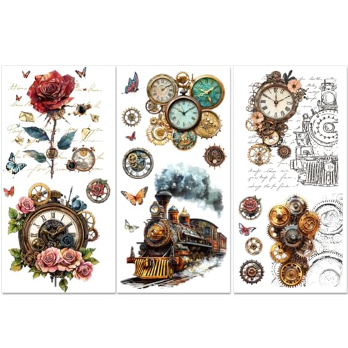 PLIGREAT 3 Blatt Retro Style Rub on Transfers für Kunsthandwerk und Möbel 30x15 cm Steampunk Muster UV DTF Transfer Aufkleber für Holz Kommoden Kleiderschrank Keramik Scrapbooking Dekorativ Decals PLIGREAT 3 Blatt Retro Style Rub on Transfers für Kunsthandwerk und Möbel 30x15 cm Steampunk Muster UV DTF Transfer Aufkleber für Holz Kommoden Kleiderschrank Keramik Scrapbooking Dekorativ Decals von PLIGREAT