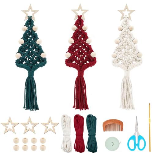 PLIGREAT 3 Sets DIY Makramee Weihnachtsbaum Kit Makramee Ornamente für Weihnachtsbaum Perlen Makramee Weihnachtsbaum Bastelset mit Anleitung für Weihnachtsbaum Wandbehang PLIGREAT 3 Sets DIY Makramee Weihnachtsbaum Kit Makramee Ornamente für Weihnachtsbaum Perlen Makramee Weihnachtsbaum Bastelset mit Anleitung für Weihnachtsbaum Wandbehang von PLIGREAT