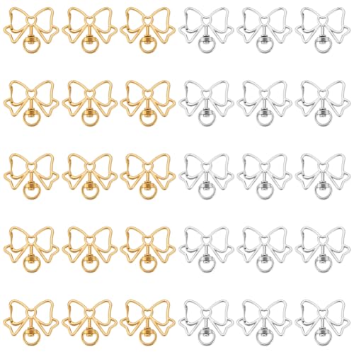 PLIGREAT 30 Stück Metall Schmetterlings Karabinerhaken Mit Drehgelenk Karabinerverschluss Mit Schleife Goldfarbener Schlüsselanhänger Clip Hängeschnalle Für Taschen Schlüsselanhänger von PLIGREAT
