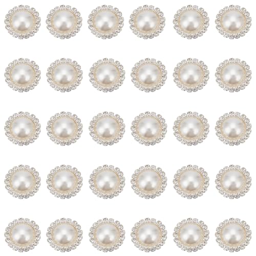 PLIGREAT 30 Stück Runde Strassknöpfe 21mm Vintage Weiße Knöpfe Kristall Kunstperlen Knöpfe Flatback Verzierungen Für DIY Handwerk Blumen Hochzeit Haar Kleid Dekoration Accessoire von PLIGREAT
