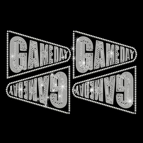 PLIGREAT 4 Stück Glitzer Strass Aufnäher Zum Aufbügeln. Strass Aufbügler Mit Gameday Zitat Hotfix Wärmetransfers Aufkleber Reparatur Applikationen Für Kleidung DIY Jacke T Shirts Schneiderbedarf von PLIGREAT