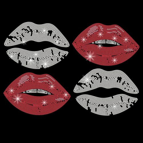 PLIGREAT 4 Stück Lippenmuster Strass Eisen Auf Hotfix Wärmeübertragungsaufkleber Glitzer Aufnäher Zum Aufbügeln Applikationen Zur Reparatur von Kleidung Für Selbstgemachte Jacken T Shirts von PLIGREAT