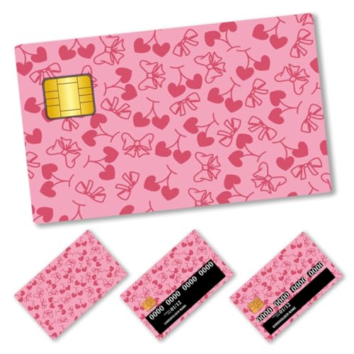 PLIGREAT 4 Stücke Kreditkarten Skin Aufkleber Liebe Herz Kirsche Muster Karte Skin Cover Kratzfest Abnehmbare Debitkarte Aufkleber Schlanke wasserdichte Anti-Falten-Vinyl-Aufkleber für die Kartendekor von PLIGREAT