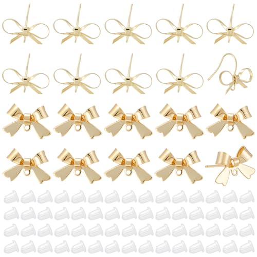 PLIGREAT 40 Stück goldene Schleifenohrringe, 14 K/18 K Schleife, Ohrstecker, Messing, Fliege, Ohrringe mit 60 Stück Kunststoff-Ohrmuttern, Ohrringhaken für Frauen, DIY-Schmuckherstellung PLIGREAT 40 Stück goldene Schleifenohrringe, 14 K/18 K Schleife, Ohrstecker, Messing, Fliege, Ohrringe mit 60 Stück Kunststoff-Ohrmuttern, Ohrringhaken für Frauen, DIY-Schmuckherstellung von PLIGREAT