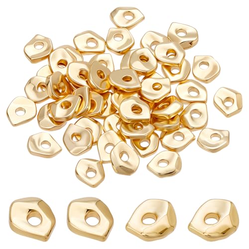 PLIGREAT 50 Stück 14 Karat vergoldete unregelmäßige Abstandshalter-Perlen, Großpackung Stopper Perlen glatt lose Armband Halskette Perlen String Spacer Zubehör für DIY Schmuckherstellung von PLIGREAT