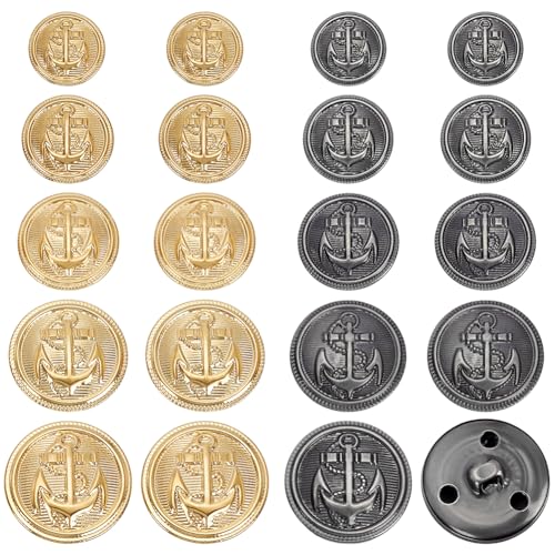 PLIGREAT 50 Stück Metall Blazer Knopf Set, 15 mm 18mm 20mm 23mm 25mm Naval Anker Wappen Knöpfe Vintage Mantel Knöpfe für Blazer Anzüge Jacke Uniform Mantel (schwarz und gold) von PLIGREAT