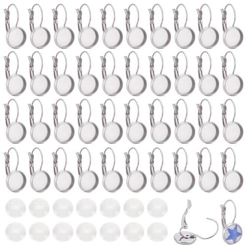 PLIGREAT 50 Stück Ohrring Lünettenrohlinge Aus Edelstahl Leverback Ohrringhaken Mit 10mm Flachem Rundem Tablett Silberner Ohrringsockel Mit Glascabochons Für Die DIY Schmuckherstellung PLIGREAT 50 Stück Ohrring Lünettenrohlinge Aus Edelstahl Leverback Ohrringhaken Mit 10mm Flachem Rundem Tablett Silberner Ohrringsockel Mit Glascabochons Für Die DIY Schmuckherstellung von PLIGREAT