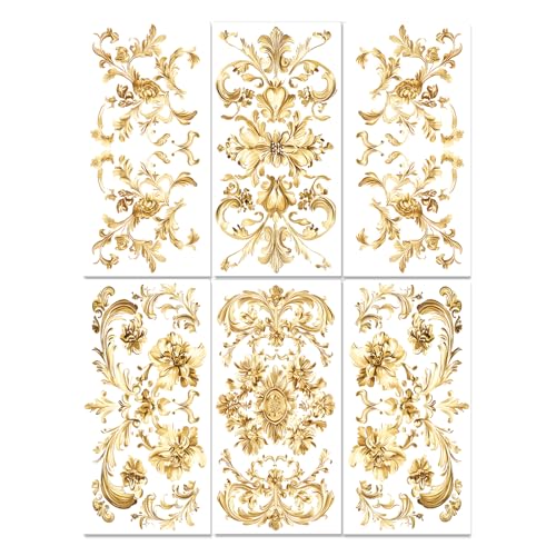 PLIGREAT 6 Blatt Golden Rub auf Transfers für Kunsthandwerk und Möbel Retro Blumenmuster Rub auf Aufklebern für Holz Kommoden Kleiderschrank Dekor Keramik Scrapbooking Dekorative Transfer Aufkleber PLIGREAT 6 Blatt Golden Rub auf Transfers für Kunsthandwerk und Möbel Retro Blumenmuster Rub auf Aufklebern für Holz Kommoden Kleiderschrank Dekor Keramik Scrapbooking Dekorative Transfer Aufkleber von PLIGREAT