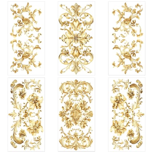 PLIGREAT 6 Blatt Golden Rub auf Transfers für Kunsthandwerk und Möbel Retro Blumenmuster Rub auf Aufklebern für Holz Kommoden Kleiderschrank Dekor Keramik Scrapbooking Dekorative Transfer Aufkleber PLIGREAT 6 Blatt Golden Rub auf Transfers für Kunsthandwerk und Möbel Retro Blumenmuster Rub auf Aufklebern für Holz Kommoden Kleiderschrank Dekor Keramik Scrapbooking Dekorative Transfer Aufkleber von PLIGREAT
