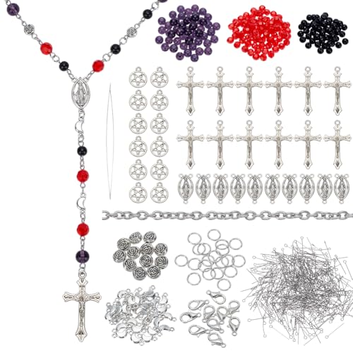 PLIGREAT 6 Sets Rosenkranz-Perlen, Bastelset, Gebetszubehör, Kreuz, Stern, Mond, Basteln von PLIGREAT