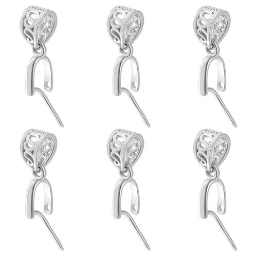 PLIGREAT 6 Stück 925 Sterling Silber Pinch Bails für Anhänger Verschluss Metall Halskette Bails Verbinder Charms Clips Anhänger Pinch Clip Verschluss Bail Haken für die Schmuckherstellung von PLIGREAT