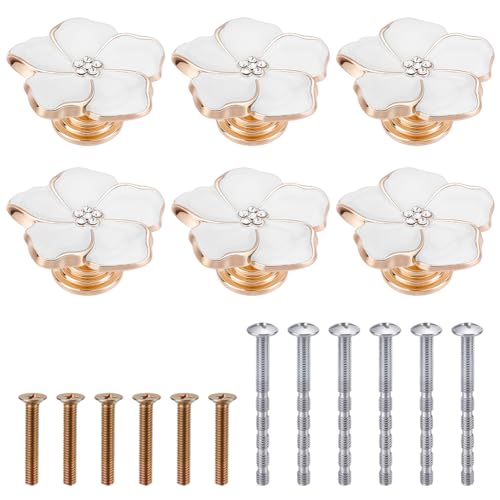 PLIGREAT 6 Stück Weiße Blütenblatt Schubladengriffe Blumenn Knopf Aus Zinklegierung Für Schrankschubladen Mit 12 Befestigungsschraube Dekorative Griffe Für Kommoden Küchenschränke Türen Golden Edge PLIGREAT 6 Stück Weiße Blütenblatt Schubladengriffe Blumenn Knopf Aus Zinklegierung Für Schrankschubladen Mit 12 Befestigungsschraube Dekorative Griffe Für Kommoden Küchenschränke Türen Golden Edge von PLIGREAT