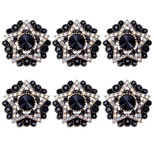 PLIGREAT 6 Stück schwarze Strass-Knöpfe, glitzernde, runde Kristallknöpfe, sternförmige Strass-Verzierungen für T-Shirts, Kleidung, Schmuckherstellung, DIY, Nähen, Basteln von PLIGREAT