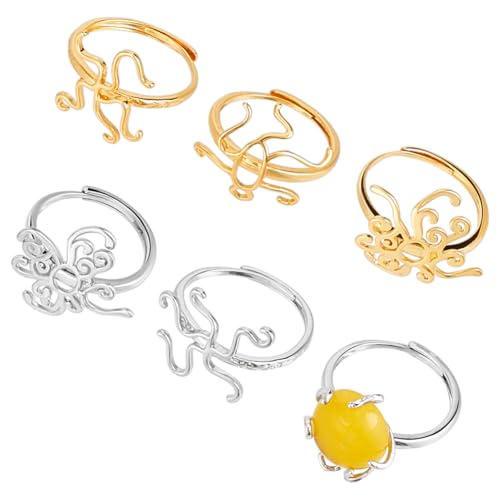 PLIGREAT 6 Stücke Klauenring Rohling Splitter und Gold Verstellbare Basis Rohlinge für DIY Ring Schmuckherstellung Zacken Ring Unregelmäßige Edelstein Fassungen Handgemachte Finger Ring DIY Handwerk von PLIGREAT