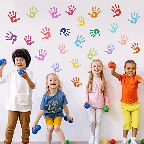 PLIGREAT 64 Stück Bunten Handabdrücken Wandtattoo für Kinderzimmer Niedlicher Abnehmbarer Vinyl Wandkunst Dekor für Klassenzimmer Spielzimmer, DIY-Wanddekoration von PLIGREAT