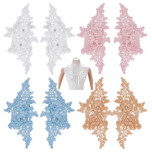 PLIGREAT 8 Stück bestickte Applikationen mit Blumenmuster, 3D-Spitze, Perlen, Kristall-Applikationen, zum Aufnähen auf Hochzeit, Braut, Kleid, Kleidung, Reparatur, Dekoration, 4 Farben PLIGREAT 8 Stück bestickte Applikationen mit Blumenmuster, 3D-Spitze, Perlen, Kristall-Applikationen, zum Aufnähen auf Hochzeit, Braut, Kleid, Kleidung, Reparatur, Dekoration, 4 Farben von PLIGREAT