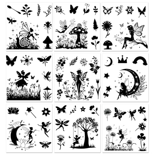 PLIGREAT 9 Blätter Fee Silhouetten reiben auf Transfer für Handwerk schwarze Fee Möbel Transfer Aufkleber Blumen Pflanze reiben auf Aufkleber für Glas Flasche Schublade Scrapbooking Handwerk dekorativ PLIGREAT 9 Blätter Fee Silhouetten reiben auf Transfer für Handwerk schwarze Fee Möbel Transfer Aufkleber Blumen Pflanze reiben auf Aufkleber für Glas Flasche Schublade Scrapbooking Handwerk dekorativ von PLIGREAT