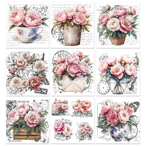 PLIGREAT 9 Blatt Vintage Rubbelbilder Zum Basteln Pfingstrose Blumen Rub On Transfer Aufkleber Retro Möbel Aufkleber Für Holz Kommoden Schrank Glas Porzellan Scrapbook DIY Home Decor 15x15cm PLIGREAT 9 Blatt Vintage Rubbelbilder Zum Basteln Pfingstrose Blumen Rub On Transfer Aufkleber Retro Möbel Aufkleber Für Holz Kommoden Schrank Glas Porzellan Scrapbook DIY Home Decor 15x15cm von PLIGREAT