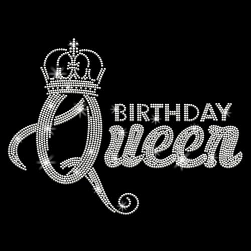 PLIGREAT Bling Queen Birthday Strass Aufbügler Hotfix Wärmeübertragungen Aufkleber Diamant Aufkleber Flicken Krone Kleidungsreparatur Applikationen Für DIY Jacken T Shirts Hosen Taschen von PLIGREAT