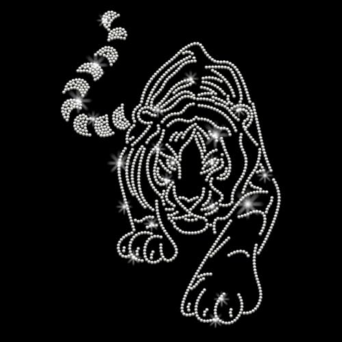 PLIGREAT Bling Tiger Muster Strasssteine Zum Aufbügeln Hotfix Wärmeübertragungen Aufkleber Diamant Aufkleber Patches Tier Kleidungsreparatur Applikationen Für DIY Jacken T Shirts von PLIGREAT