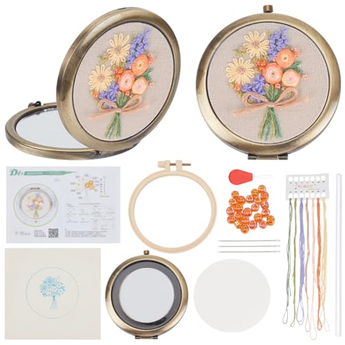 PLIGREAT DIY Spiegel Stickset Kreuzstich Spiegel Set Mit Gänseblümchen Blumenstempel Florale Stickerei Handspiegel Für Anfänger Tragbare Runde Kompaktspiegel DIY Bastelgeschenk Für Frauen PLIGREAT DIY Spiegel Stickset Kreuzstich Spiegel Set Mit Gänseblümchen Blumenstempel Florale Stickerei Handspiegel Für Anfänger Tragbare Runde Kompaktspiegel DIY Bastelgeschenk Für Frauen von PLIGREAT