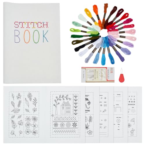 PLIGREAT DIY Stichbuch Stickerei Für Anfänger Und Erwachsene Stickstichanleitung Nähübungs Set Mit Stickgarn In 24 Farbe 2 Einfädler 1 Satz Mit 16 Nadeln 6 Seiten PLIGREAT DIY Stichbuch Stickerei Für Anfänger Und Erwachsene Stickstichanleitung Nähübungs Set Mit Stickgarn In 24 Farbe 2 Einfädler 1 Satz Mit 16 Nadeln 6 Seiten von PLIGREAT