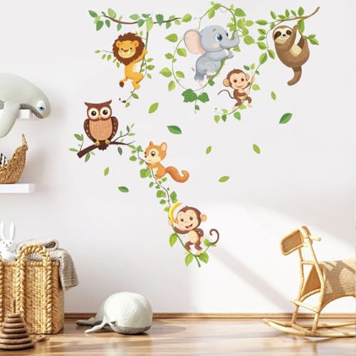 PLIGREAT Dschungel Tiere Wandtattoo Cartoon Vine Klettern Wandaufkleber Affe Faultier Löwe Elefant Eule Eichhörnchen Vinyl Wandaufkleber für Kinder Kinderzimmer Schlafzimmer Klassenzimmer Wanddeko PLIGREAT Dschungel Tiere Wandtattoo Cartoon Vine Klettern Wandaufkleber Affe Faultier Löwe Elefant Eule Eichhörnchen Vinyl Wandaufkleber für Kinder Kinderzimmer Schlafzimmer Klassenzimmer Wanddeko von PLIGREAT