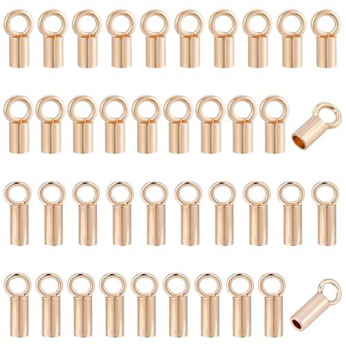 PLIGREAT Endkappen, 14 Karat Gold, gefüllt, 2 Größen, geschlossener Ring für Lederschnur, Quasten, kleine Perlenschnur, Goldlegierung, Endkappen, DIY, Handwerk, Schmuckherstellung, Zubehör, 40 Stück von PLIGREAT