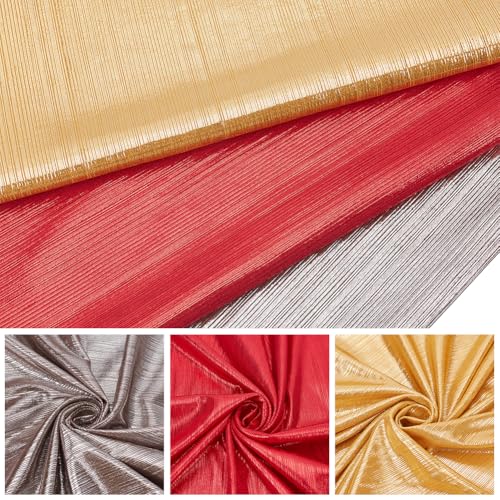 PLIGREAT Glänzender Stretch-Metallic-Stoff, 152,4 cm breit, weiche Folie, Polyester, vorgeschnittener Stoff, Gold, Silber, Rot, Rippstrickstoffe für DIY-Kleidung, Tanzkleidung, Kostüm, Hochzeitskleid von PLIGREAT