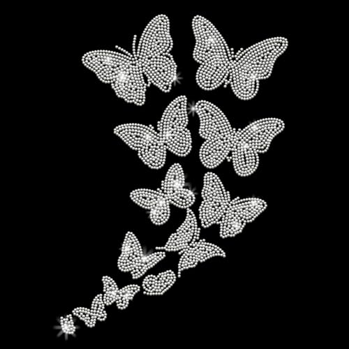 PLIGREAT Glitzer Strass Bügel Aufnäher Fliegender Schmetterling Bling Strass Bügeleisen Transfers für Bekleidung Jacke Jeans Hut Hotfix Transfer Strass Aufnäher Frauen Männer T Shirt DIY Verzierung von PLIGREAT