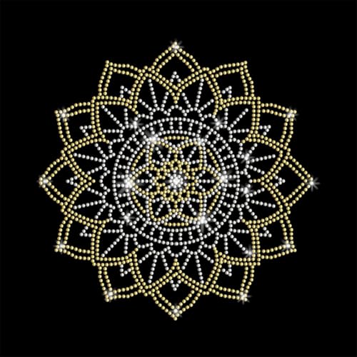 PLIGREAT Glitzerndes Mandala Muster Strass Aufbügler Boho Blumen Hotfix Strass Aufnäher Bügelbilder Strass Aufnäher Für Kleidung Zum Selbermachen Jacke Jeans Modisches Damen T Shirt DIY Verzierung von PLIGREAT