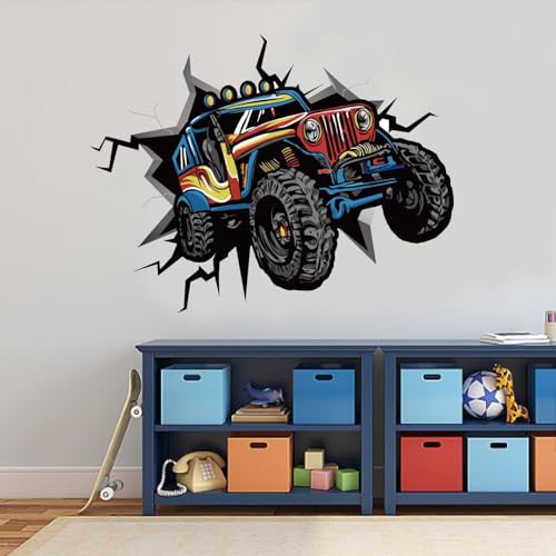 PLIGREAT Große 3D Monster Truck Riss Wandtattoo Abnehmbare Vinyl Wandaufkleber für Teenager Schlafzimmer Spielzimmer Schlafsaal Keller Kinderzimmer Haus Innenwand Kunst Dekor von PLIGREAT