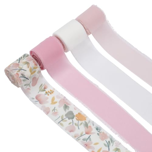 PLIGREAT Satinband, 4,1 cm breit, handgefertigt, ausgefranst, für Hochzeitseinladungen, Geschenkverpackungen, DIY-Blumensträuße, 4 Rollen von PLIGREAT