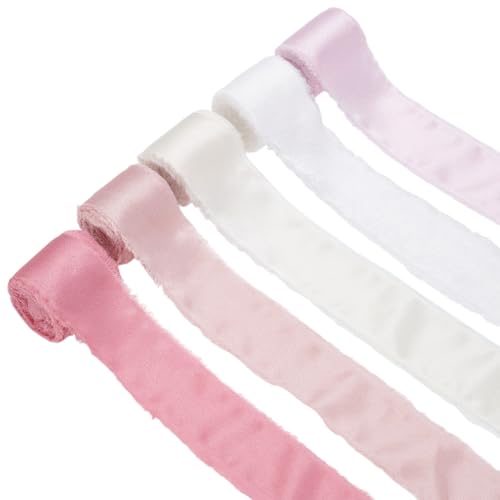 PLIGREAT Seidensatinband, 4,1 cm breit, handgefertigt, ausgefranst, Satin-Stoff für Hochzeit, Brautstrauß, Dekoration, Geschenkverpackung, Schleifenherstellung, 22 m, 5 Rollen PLIGREAT Seidensatinband, 4,1 cm breit, handgefertigt, ausgefranst, Satin-Stoff für Hochzeit, Brautstrauß, Dekoration, Geschenkverpackung, Schleifenherstellung, 22 m, 5 Rollen von PLIGREAT