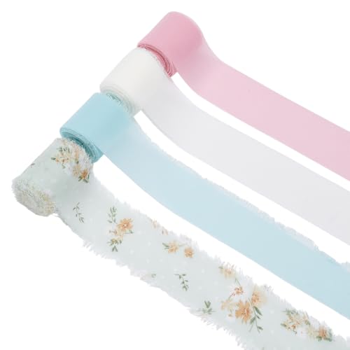 PLIGREAT Seidensatinband, insgesamt 22 m, 4,1 cm breit, Nude und florale Designs, Bänder für Hochzeitsblumensträuße, Geschenkverpackungen, DIY-Blumen, 4 Rollen von PLIGREAT