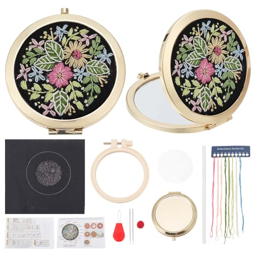 PLIGREAT Stickerei Spiegel Kit Gestempelt Kreuzstich Spiegel Kit DIY Strauß Spiegel Stickerei für Anfänger Vintage Tragbarer runder Spiegel Stickerei Metall Faltbarer Spiegel für Frauen mit Anleitung PLIGREAT Stickerei Spiegel Kit Gestempelt Kreuzstich Spiegel Kit DIY Strauß Spiegel Stickerei für Anfänger Vintage Tragbarer runder Spiegel Stickerei Metall Faltbarer Spiegel für Frauen mit Anleitung von PLIGREAT