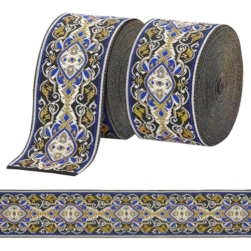 PLIGREAT Vintage Jacquard Band 7m/4.8cm Emobridered Gewebtes Band Stoff Blumenbesatz Fransen Boho Nähband Dekor Trim zum Nähen Basteln Ramadan Kleidung Accessoires DIY Hut Dekoration von PLIGREAT