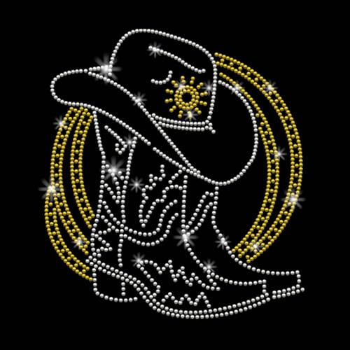 PLIGREAT Vintage Stil Bügeleisen auf Hotfix Transfer Cowboystiefel Glitzer Strass Transfers Patches für Kleidung Jacke Taschen Frauen T-Shirt DIY Verzierung Bügeln auf Kristall Strass Aufkleber von PLIGREAT