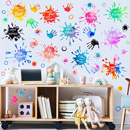 PLIGREAT Wandtattoo fürs Kinderzimmer 3 Bögen Bunte Wandsticker Mit Positiven Sprüchen, Bunter Kreis Wandaufkleber für Kinder Klassenzimmer Kunstzimmer Spielzimmer Schule Dekoration von PLIGREAT