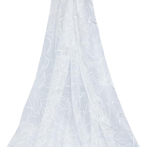 PLIGREAT Weißer floraler Tüll-Spitzenstoff, Vintage, weicher Tüll-Spitzenstoff, klassischer Hochzeits-Nähbesatz, für Hochzeit, Brautkleidung, Kleider, DIY, Basteln, Party, Heimdekoration, 1,3 m von PLIGREAT