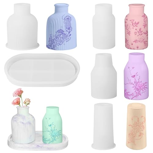 PLLYPE 5PCS Vase Silikonform, Vase Silicone Mould, DIY Vases Resin Formen, 4 Vase+1 Paletten, Silikonformen Epoxidharz Formen zur Herstellung von Stifthaltern Vasen Dekorativen Ornamenten PLLYPE 5PCS Vase Silikonform, Vase Silicone Mould, DIY Vases Resin Formen, 4 Vase+1 Paletten, Silikonformen Epoxidharz Formen zur Herstellung von Stifthaltern Vasen Dekorativen Ornamenten von PLLYPE
