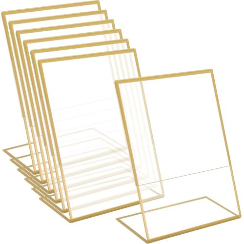 PLMMOUT 6 Pack Acryl Tischaufsteller mit Goldenen Rändern, L-Ständer Acryl Schilderhalter, Aufsteller Schräg, Broschürenhalter Aufsteller für Hochzeit Tischnummern Restaurant, 12,7 x 17,8cm von PLMMOUT