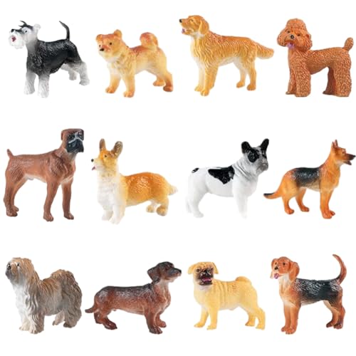 Mini Hund Tierfiguren, 12Pcs Welpen Figuren, Realistische Hundefiguren Spielzeug Set, Cake Topper Hund, Geburtstagsparty Geschenk für Kinder, zum Spielen oder als Deko von PLNVNVP