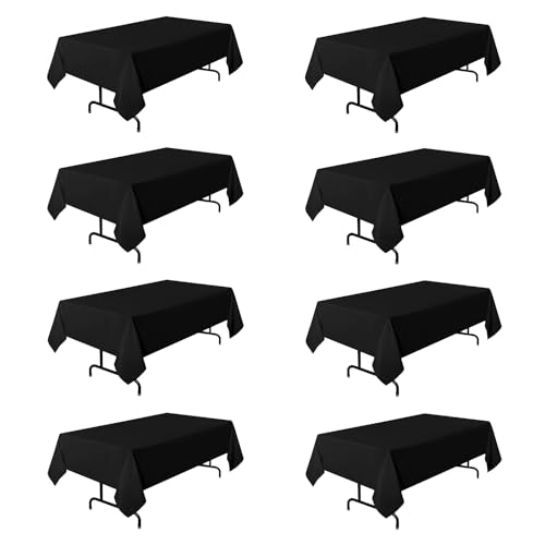 PLOYMONO Tischdecke, rechteckig, Leinen, Polyester, langlebig, waschbar, lange Tischdecken für Buffet, Bankett, Party, Hochzeit, Restaurant, 152,4 x 326 cm, Schwarz, 8 Stück von PLOYMONO