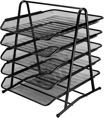 Briefablage aus Drahtgeflecht, 5 Etagen, Schreibtisch-Organizer, Büro, Schiebe-Papierablage, A4-Ablage, Zeitschriftenablage, Dokumentenablage, Metallgitter in Ablage, Schreibtisch-Organizer für von PLSOPPKG