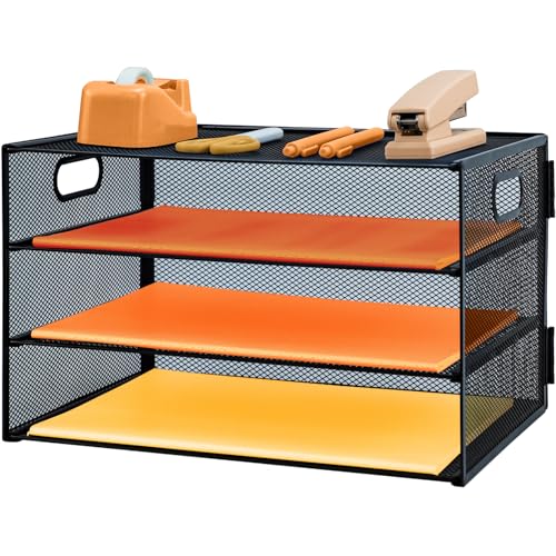 Briefablage aus Papier mit 3 Ebenen, mit Griff, Metallgeflecht, Schreibtisch-Organizer mit Ablagen, A4-Papierablagen, Zeitschriftenhalter für Zuhause, Büro, Schule von PLSOPPKG