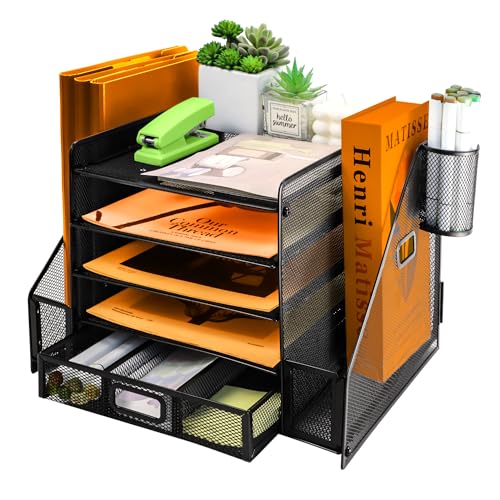 PLSOPPKG 5 Etagen Papier Briefablage mit Dateihalter, Metall Mesh Schreibtisch Datei Organizer mit Schublade und Stifthalter, Multifunktionaler Magazin-Dokumentenhalter für Home Office PLSOPPKG 5 Etagen Papier Briefablage mit Dateihalter, Metall Mesh Schreibtisch Datei Organizer mit Schublade und Stifthalter, Multifunktionaler Magazin-Dokumentenhalter für Home Office von PLSOPPKG