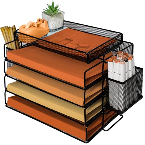 PLSOPPKG Dokumentenablage, Briefablage Mit Stifthalter aus Metall, Büro Briefablage aus Metall für A4 mit Top Schreibwarenhalter, Schreibtischablage für Büro Schule, 5 Etagen PLSOPPKG Dokumentenablage, Briefablage Mit Stifthalter aus Metall, Büro Briefablage aus Metall für A4 mit Top Schreibwarenhalter, Schreibtischablage für Büro Schule, 5 Etagen von PLSOPPKG