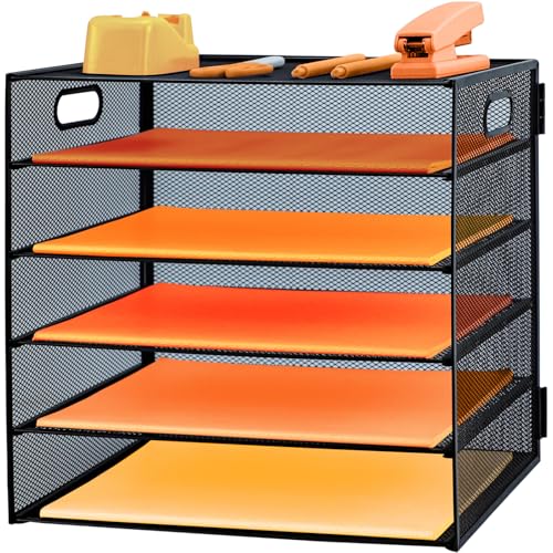 Papier-Briefablage mit Griff, 5-stöckig, Schreibtisch-Organizer aus Metallgeflecht, mit Ablagen, A4-Papierablagen, Zeitschriftenhalter für Zuhause, Büro, Schule von PLSOPPKG
